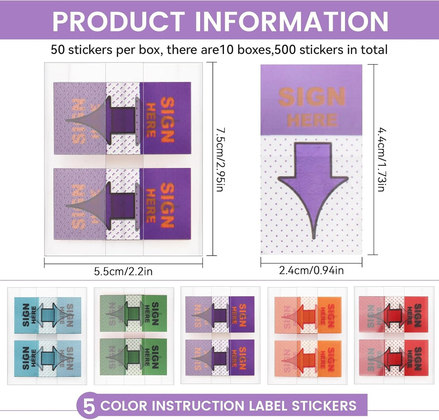 500pcs Sign Here Post It Flags, 10 Sets Post It Sign Here Flags, Index Tabs Post