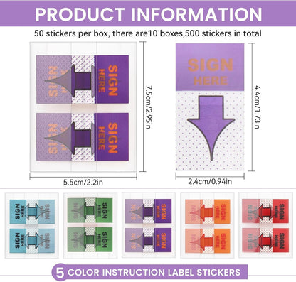 500pcs Sign Here Post It Flags, 10 Sets Post It Sign Here Flags, Index Tabs Post