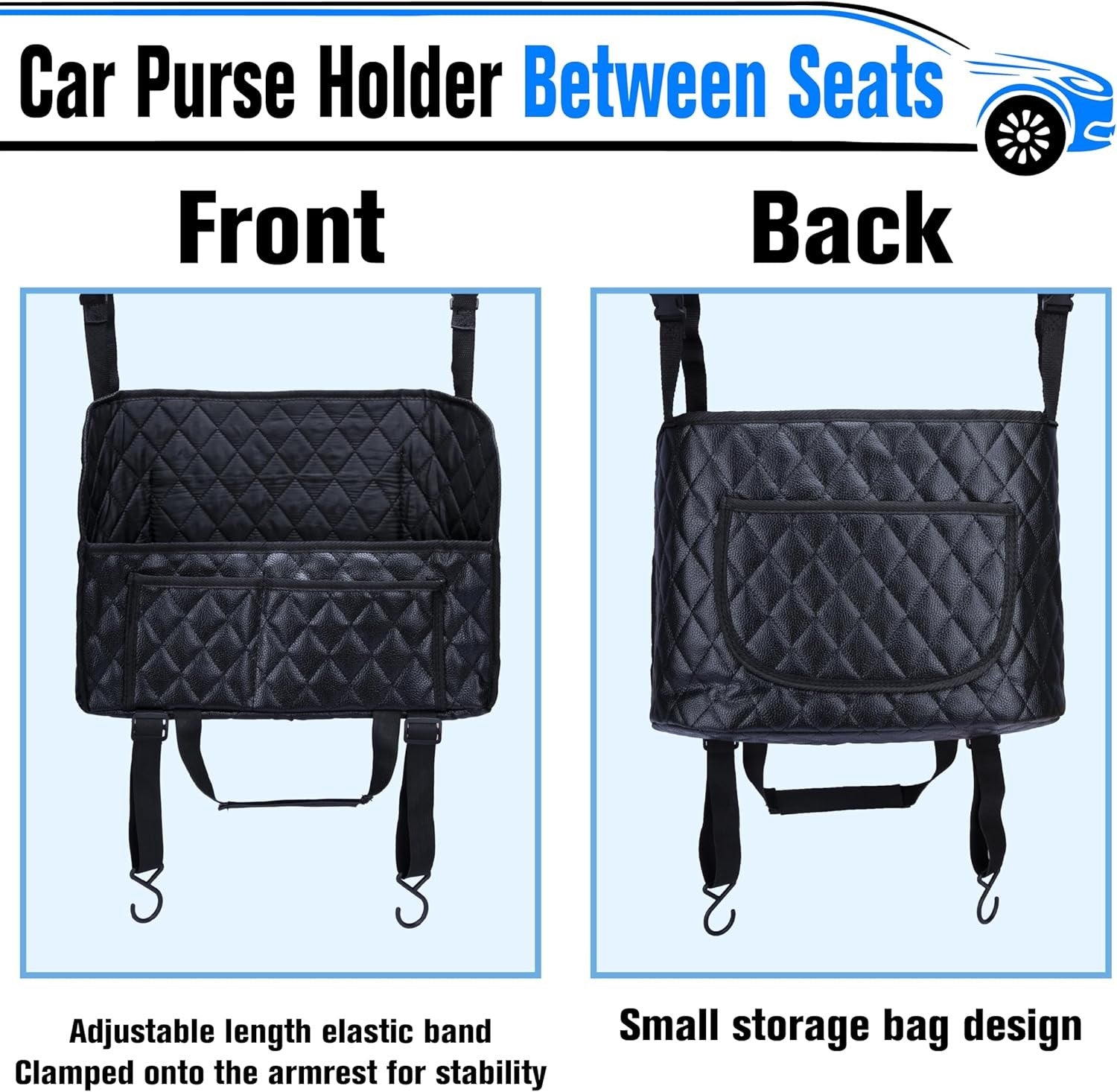 Car Purse Holder Between Seats, Leather Auto Front Seat Handbag Organizer Pocket