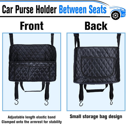Car Purse Holder Between Seats, Leather Auto Front Seat Handbag Organizer Pocket