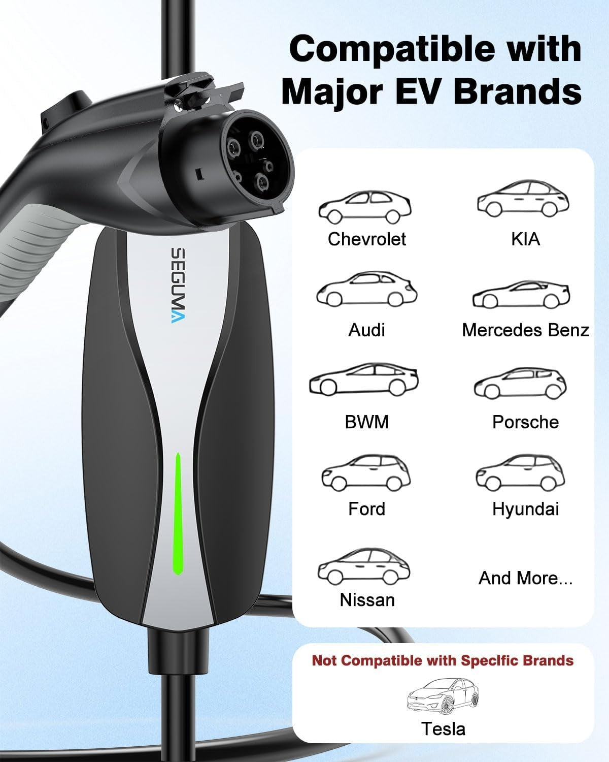 Level 1/2 EV Charger, 16Amp Electric Car Charger 25FT Cable with NEMA 6-20 Plug