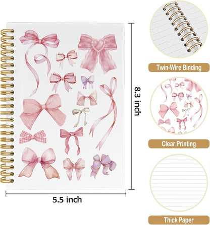 Coquette Bows Journal Notebook - Trendy Preppy Funky Pink Notebooks 5.5"x8.3"