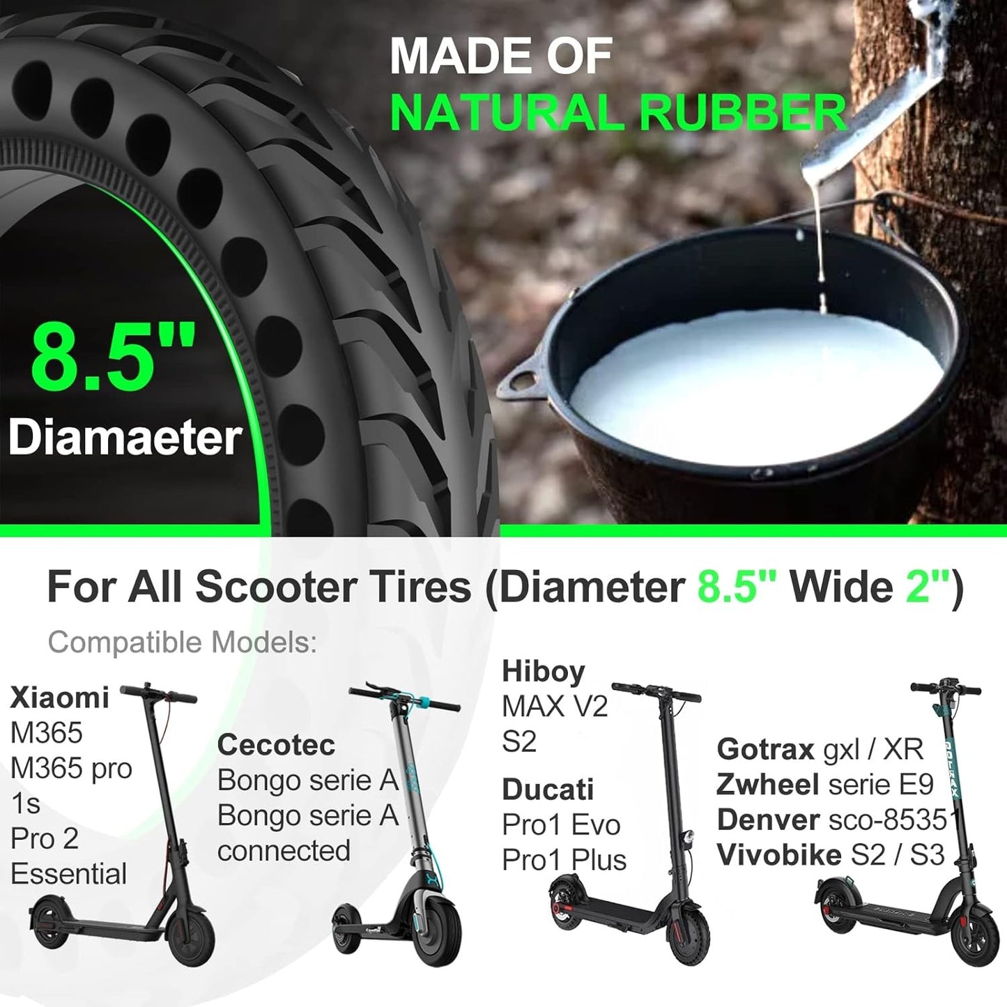 50/75-6.1 Tubeless Solid Tires for Electric Scooter 8 1/2 x2 Tire for Gotrax GXL