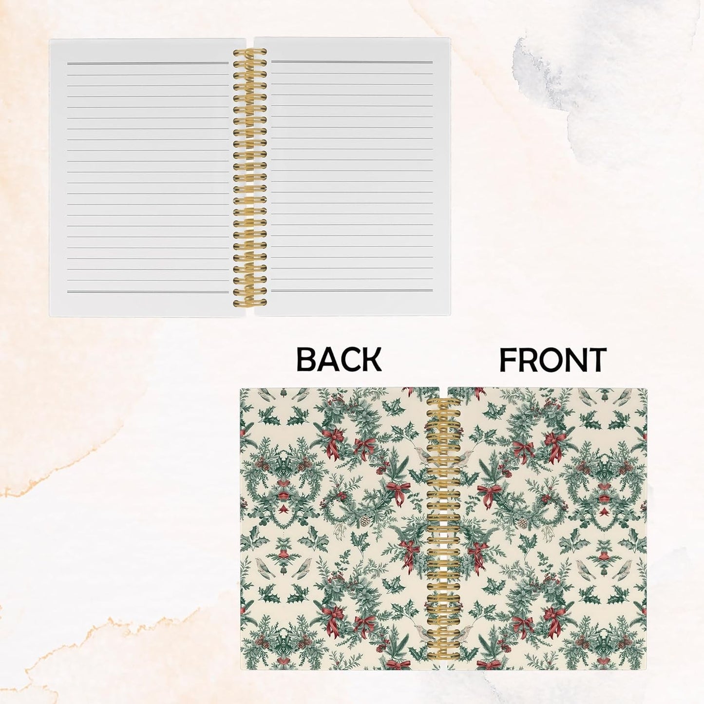 Merry Christmas Wreath Journal Notebook - Vintage Christmas Flower  5.5"x8.3"