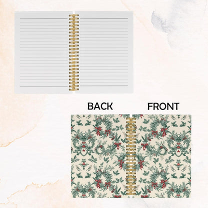 Merry Christmas Wreath Journal Notebook - Vintage Christmas Flower  5.5"x8.3"