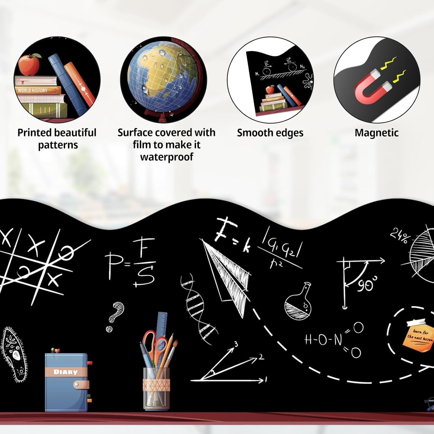 12pcs Magnetic Bulletin Board Borders 11.81x1.97in Blackboards Chalk Style