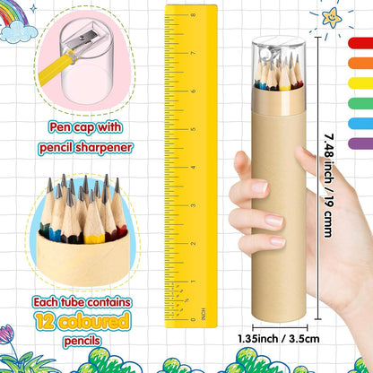 36 Pack #2 HB Pencils Bulk in Tube with Sharpener Assorted Colors Wood-cased