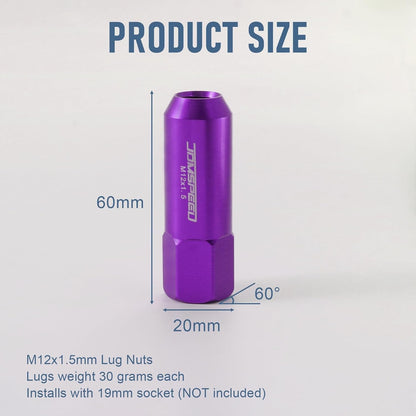 Purple 60MM Aluminum Extended Tuner Lug Nuts Replacement for Wheel M12X1.5 20PCS