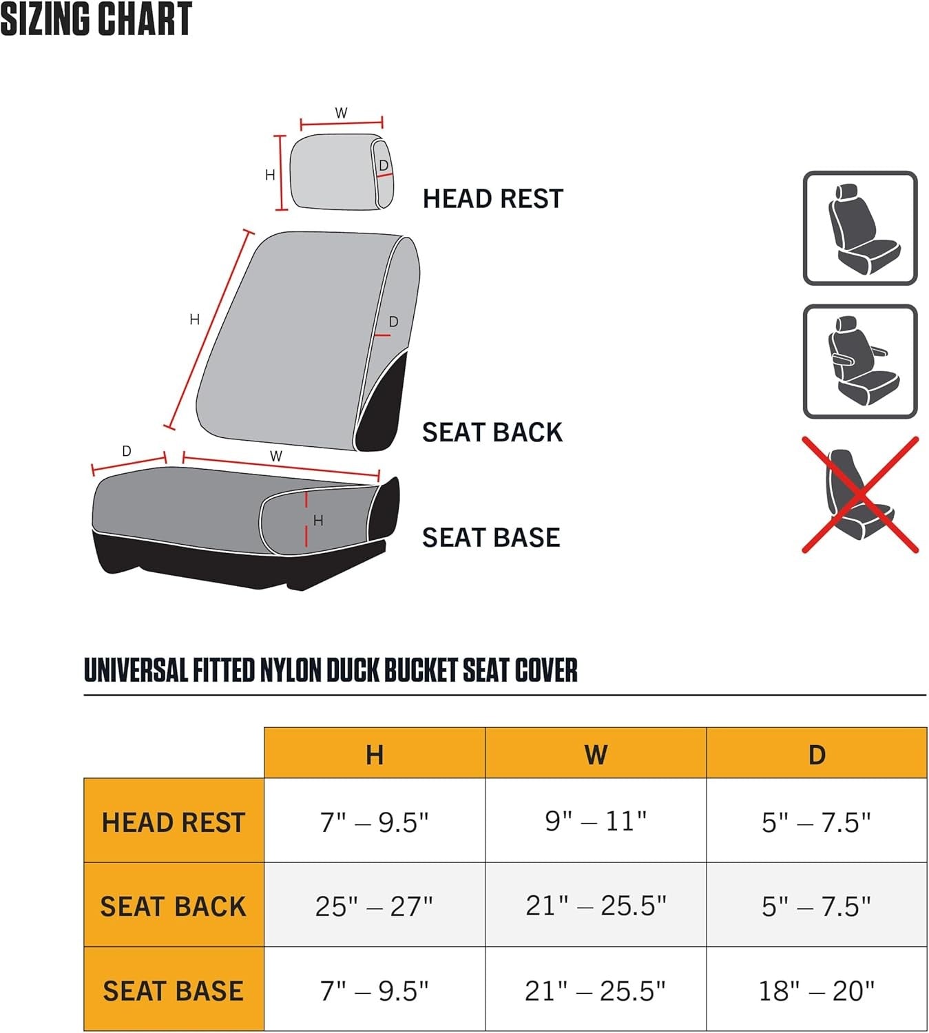 Universal Nylon Duck Canvas Fitted Bucket Seat Cover, Durable Seat Protection