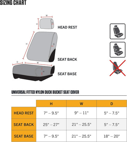 Universal Nylon Duck Canvas Fitted Bucket Seat Cover, Durable Seat Protection