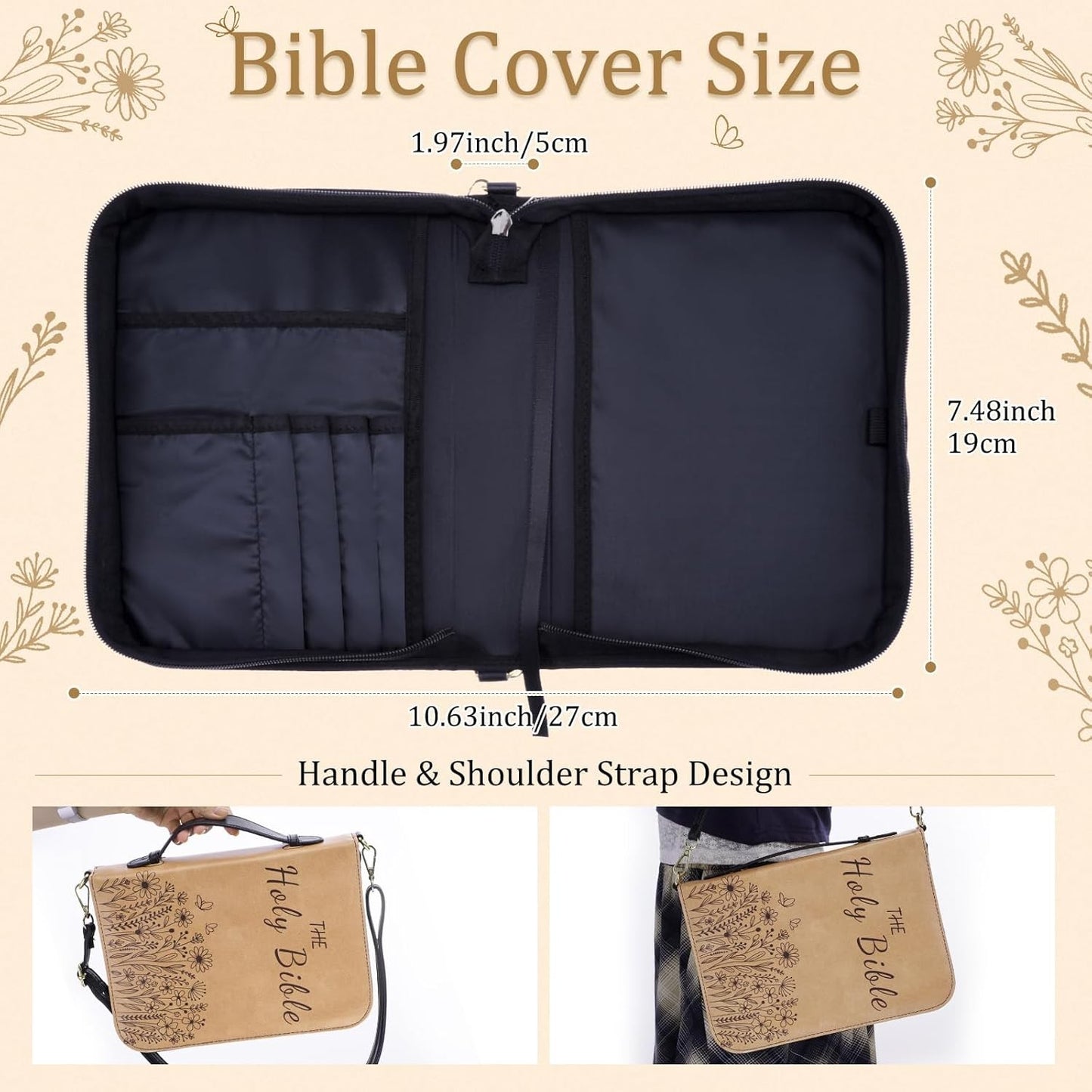 Bible Cover Case for Women PU Leather Bible Covers with Handle and Detachable