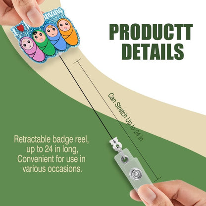 I Love Tiny Humans Retractable Blue Glitter Badge Reel with Clip, Funny Swaddled