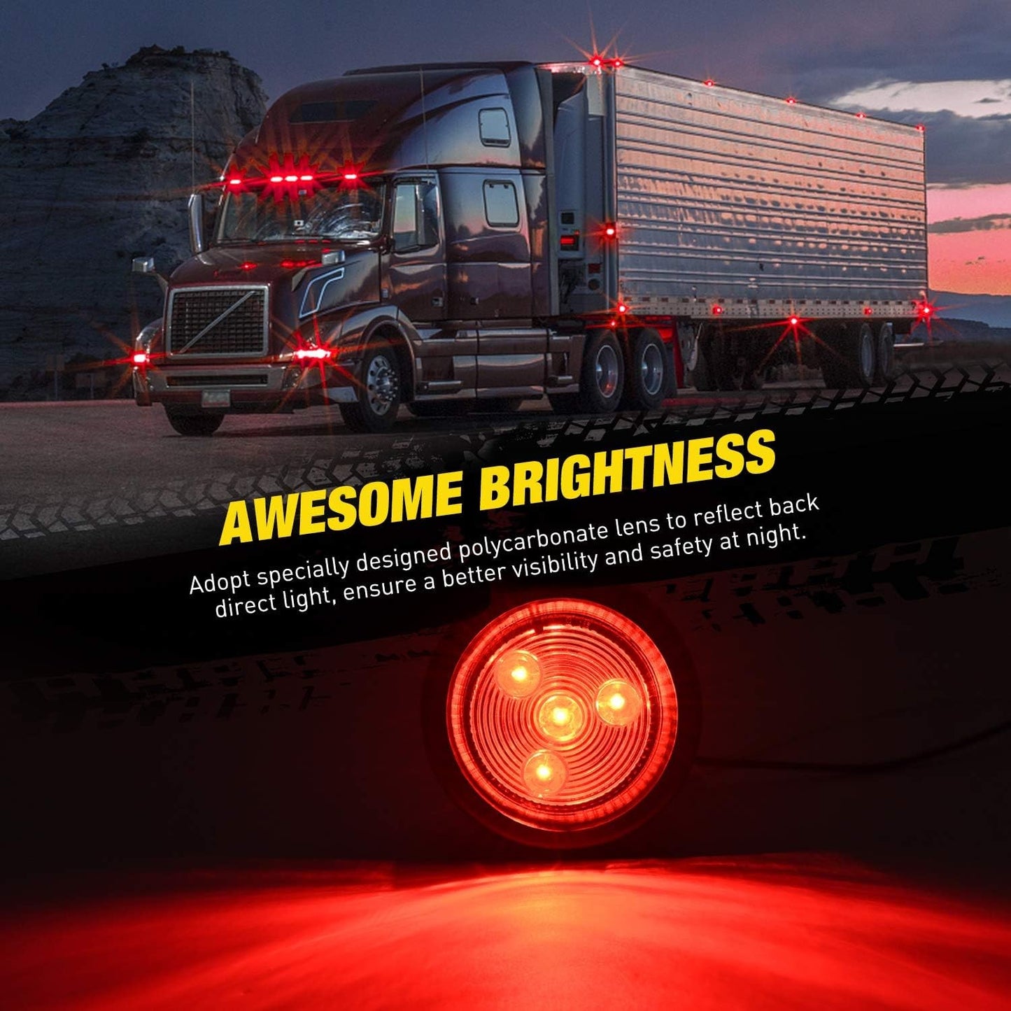 5PCS Red Round Trailer LED Marker Clearance Light 4 LED Flush Mount with Plug