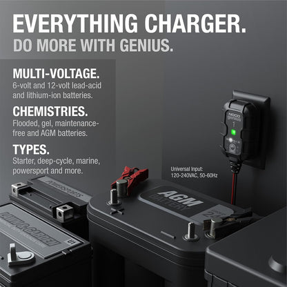 GENIUS1: 1A 6V/12V Smart Battery Charger – Automatic Maintainer, Trickle Charger