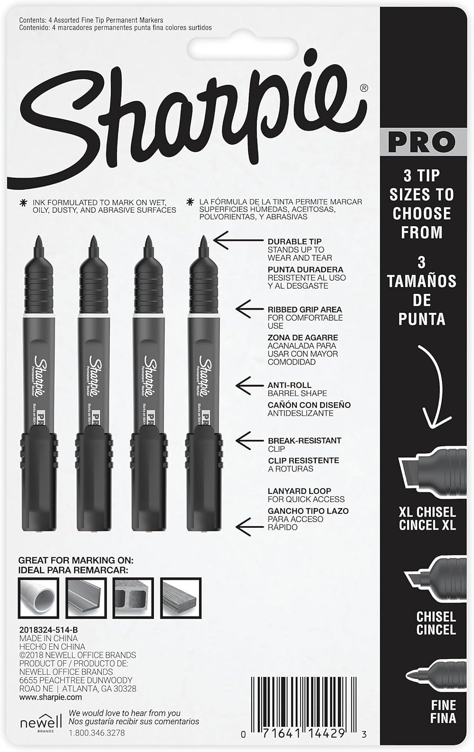 Pro Permanent Markers, Fine Point, Assorted Colors, 4 Count Built Jobsite Tough