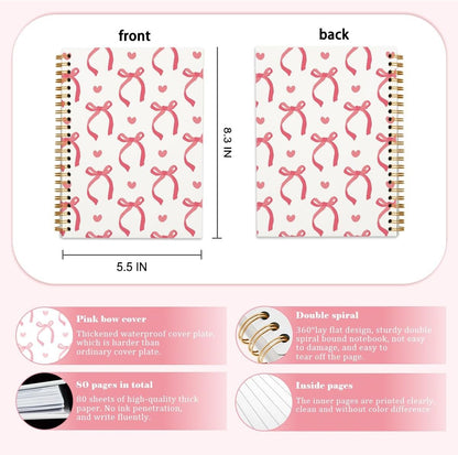 Cute Red Bow Notebook Journals Diary,Preppy Cute School Supplies for Teen