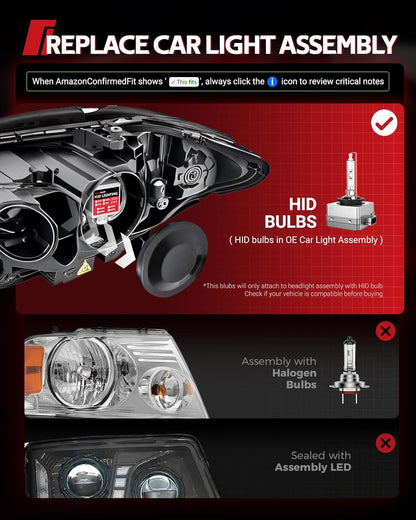 D1S HID Bulbs 6000K Cool White 300% Lighting Distance Xenon Bulb IP67 Pack of 2