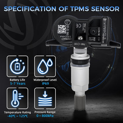 Sorghum Tire Pressure Monitoring System - Pre-Programmed TPMS Sensors 433MHz
