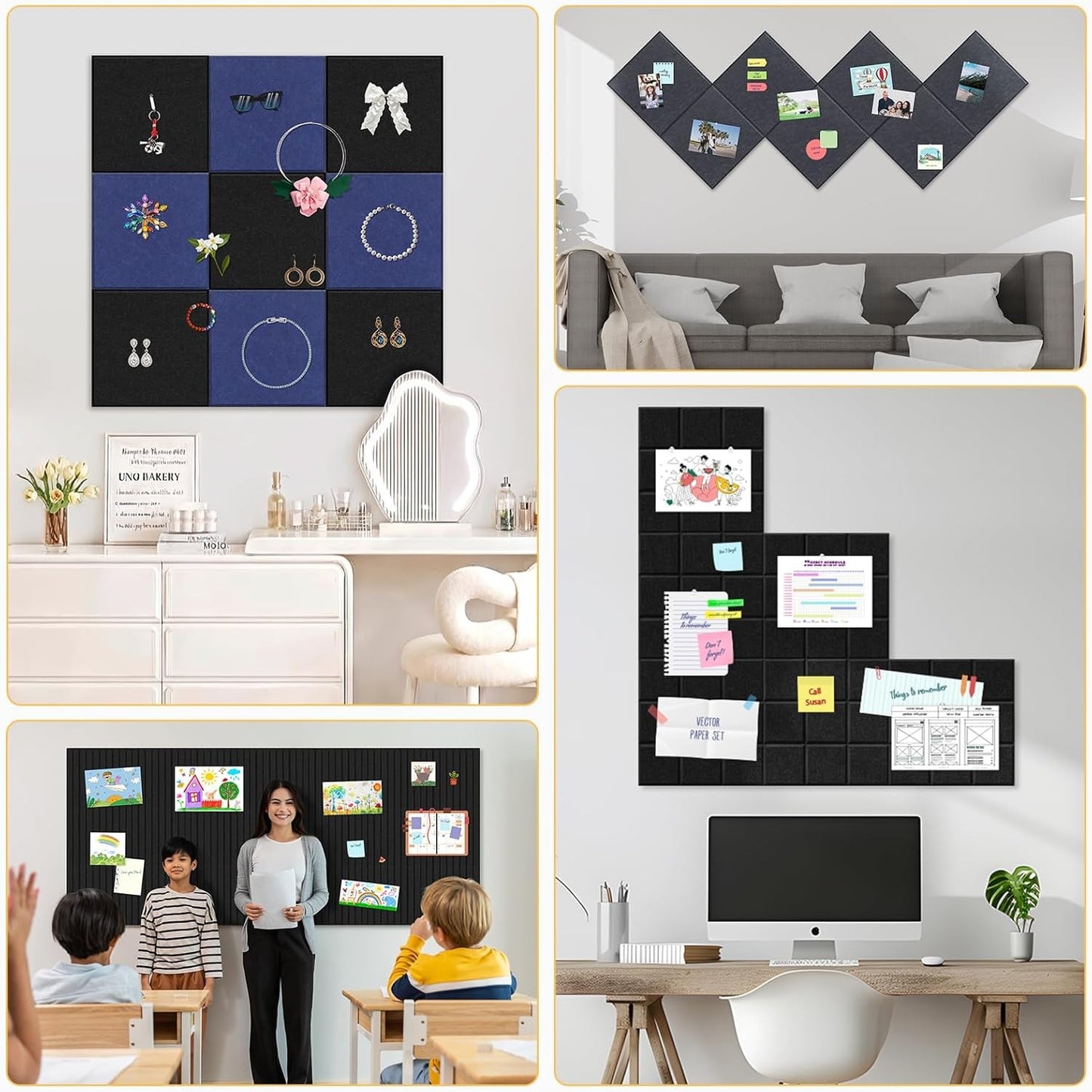 Large Cork Board for Walls, 12 Pack Square Bulletin Board, 48"x36" Pin Board