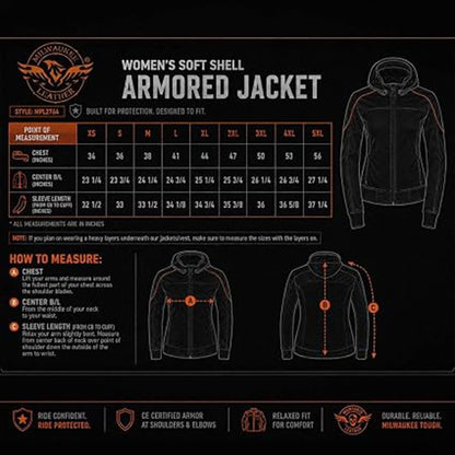 MPL2764 Women's Black Soft Shell Armored Motorcycle Racing Style Jacket Hoodie