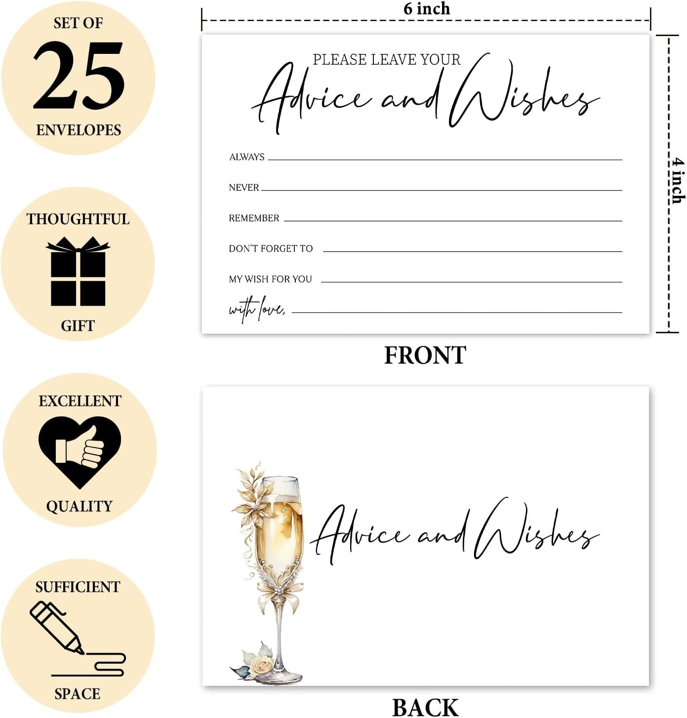 25 Pcs Wedding Advice Cards, Champagne Pattern Advice Cards For Bride And Groom