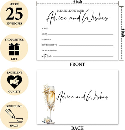 25 Pcs Wedding Advice Cards, Champagne Pattern Advice Cards For Bride And Groom