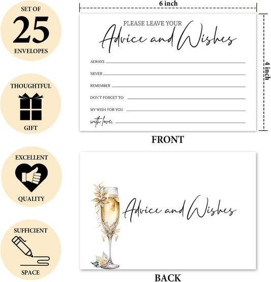 25 Pcs Wedding Advice Cards, Champagne Pattern Advice Cards For Bride And Groom