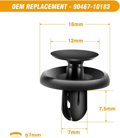 100PCS 6.5mm 7mm 9mm Compatible with Toyota Push Type Retainer 90467-10183