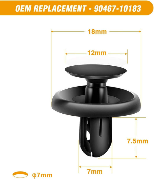 100PCS 6.5mm 7mm 9mm Compatible with Toyota Push Type Retainer 90467-10183