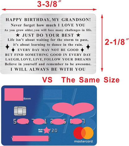 Grandson Birthday Card, Grandson Bday Gift, Engraved Wallet Card