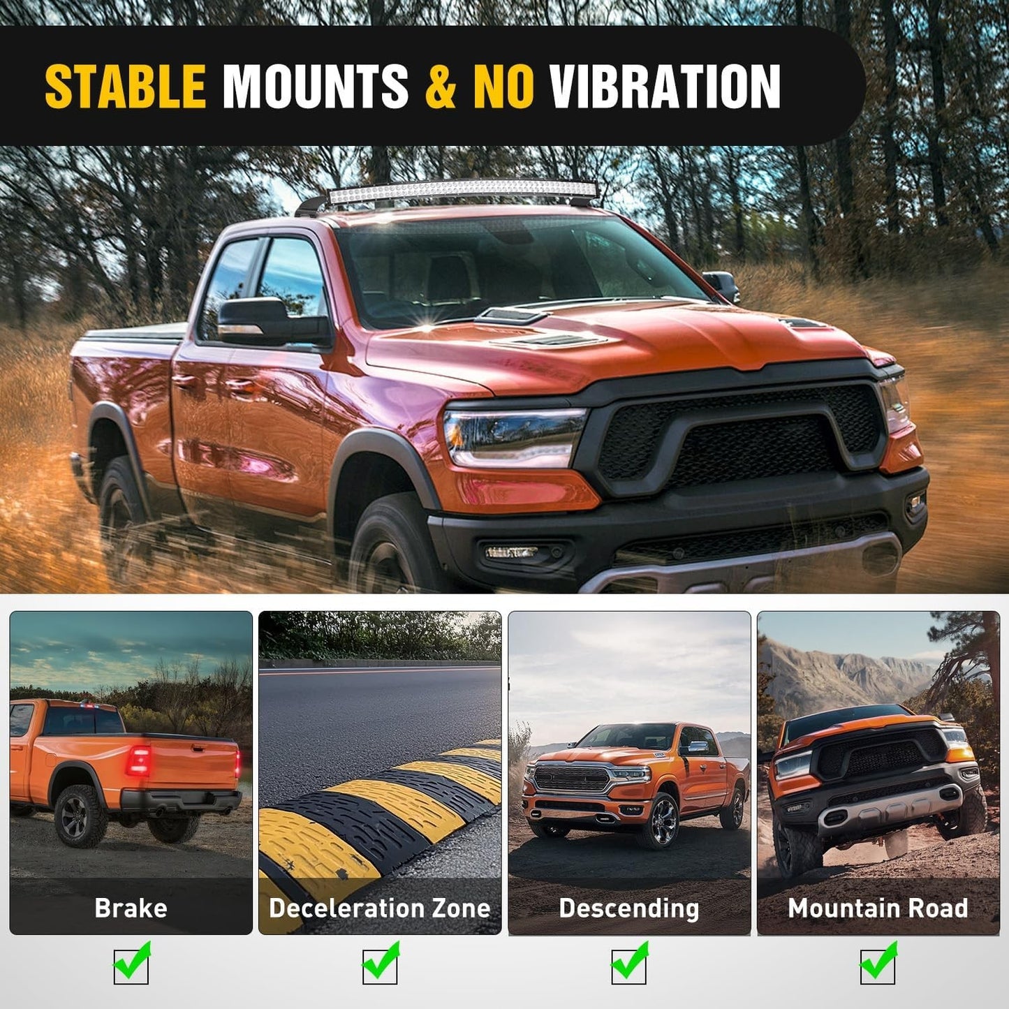 52 inch Curved LED Light Bar Bracket Mounting Upper Windshield Roof Cab Brackets