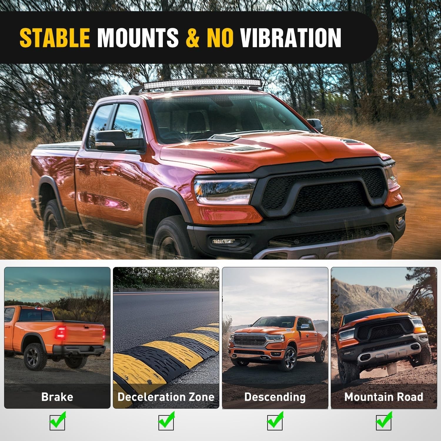 52 inch Curved LED Light Bar Bracket Mounting Upper Windshield Roof Cab Brackets