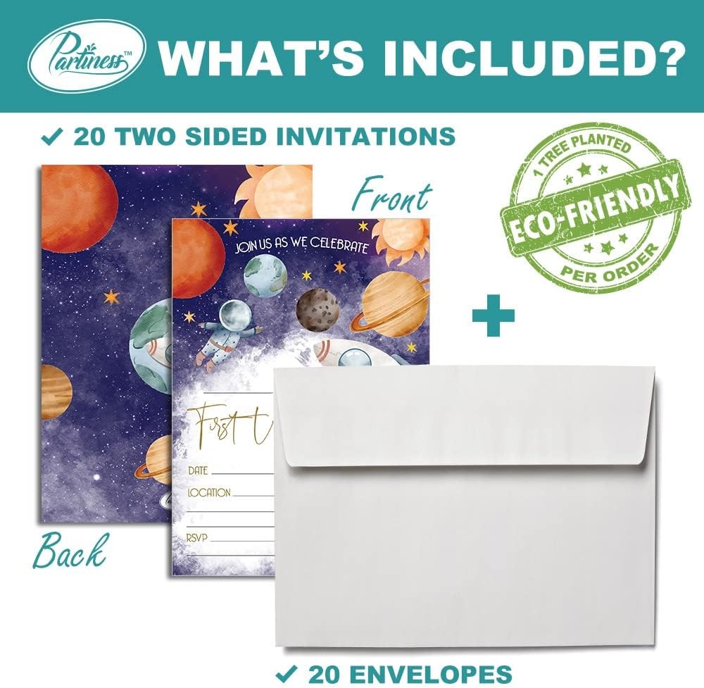 Space First Trip Around the Sun Birthday Invitation for Baby Boy 20 PCS