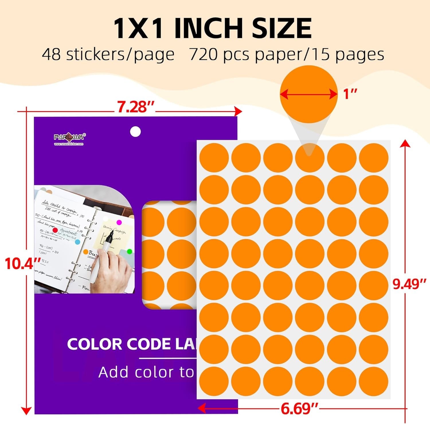 1 Inch Color Code Dot Sticker Labels,Orange Circle Stickers, Round Dots,720 Pcs