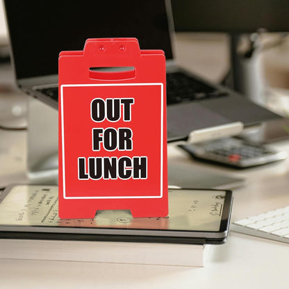 OUT FOR LUNCH Red Sign, Office Desk Accessory & Cubicle Decor, Modern Work Theme