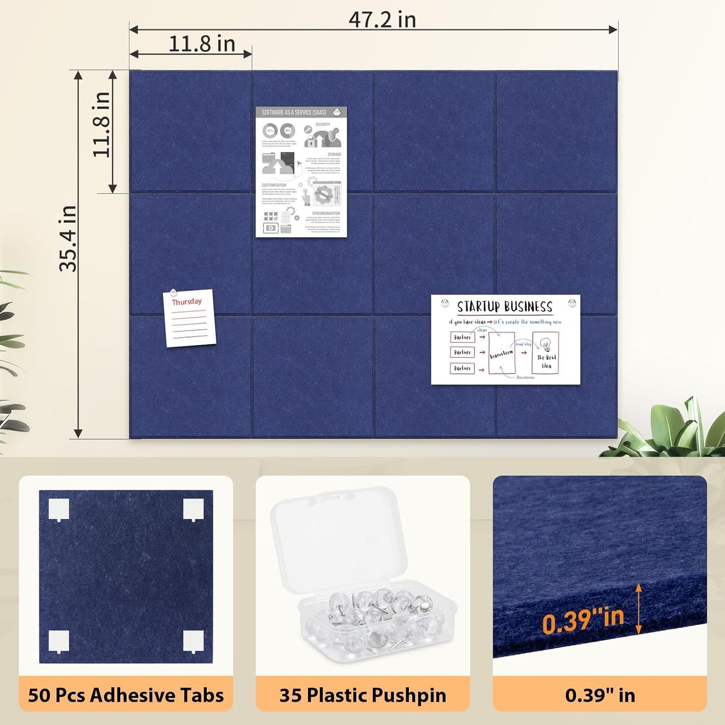 Large Cork Board for Walls, 12 Pack Square Bulletin Board, 48"x36" Pin Board