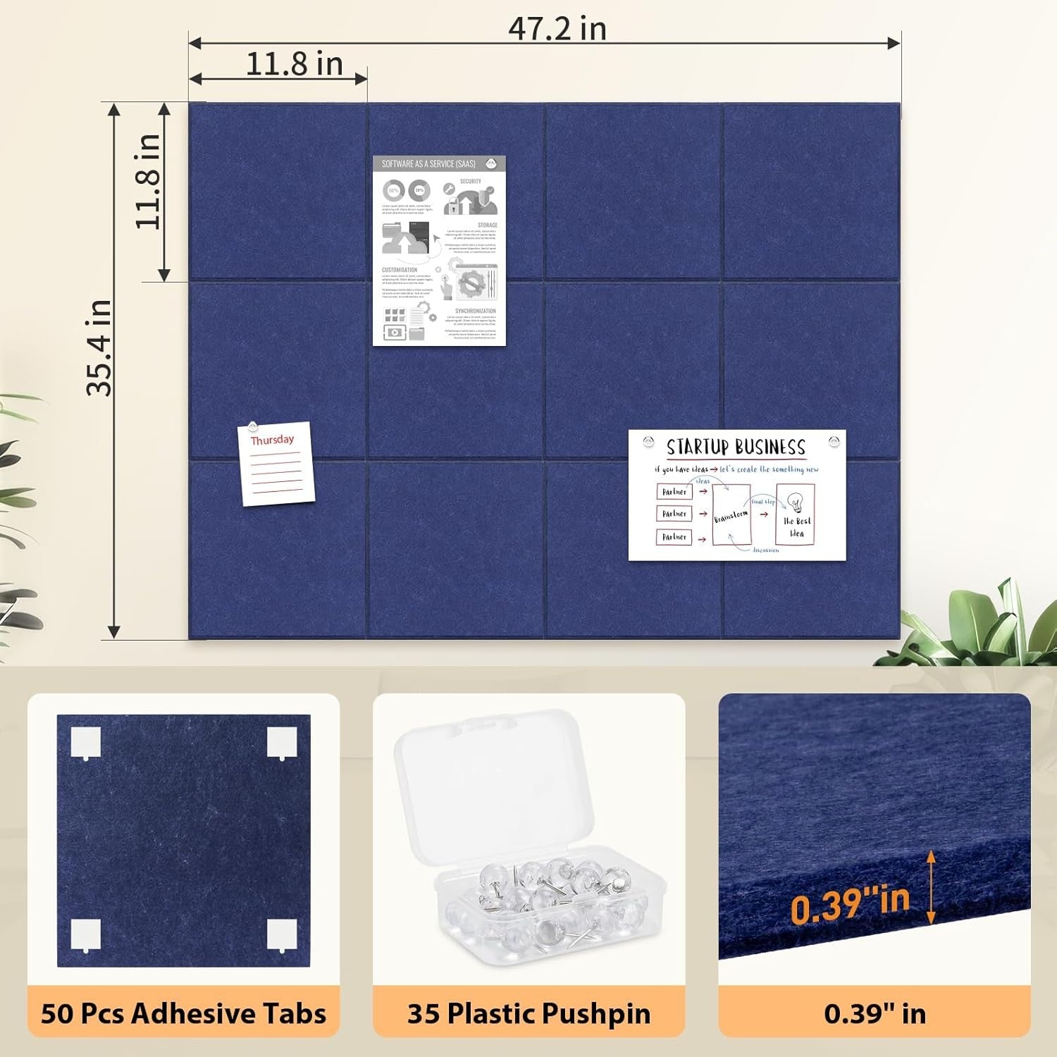 Large Cork Board for Walls, 12 Pack Square Bulletin Board, 48"x36" Pin Board