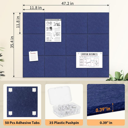 Large Cork Board for Walls, 12 Pack Square Bulletin Board, 48"x36" Pin Board
