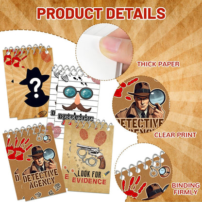 24 Pcs Detective Mini Spiral Notebooks, Detective Pocket Notepads Journal Memo