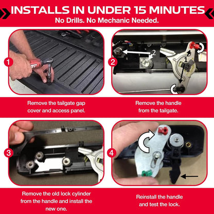 Tailgate Lock Pop & PL5500 Toyota Tacoma 2005-2015 Black Manual Handle Keys Easy