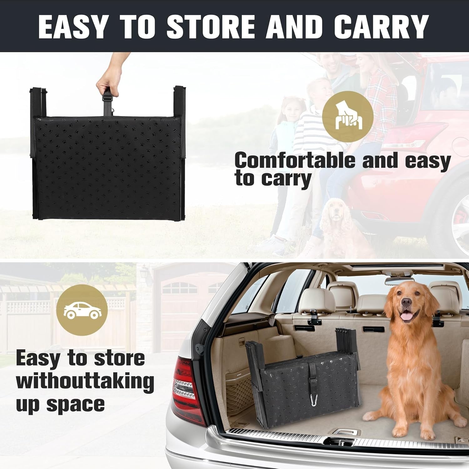Dog Stairs for Car - Foldable Dog Ramps for Large Dogs with Non Slip 6 Steps