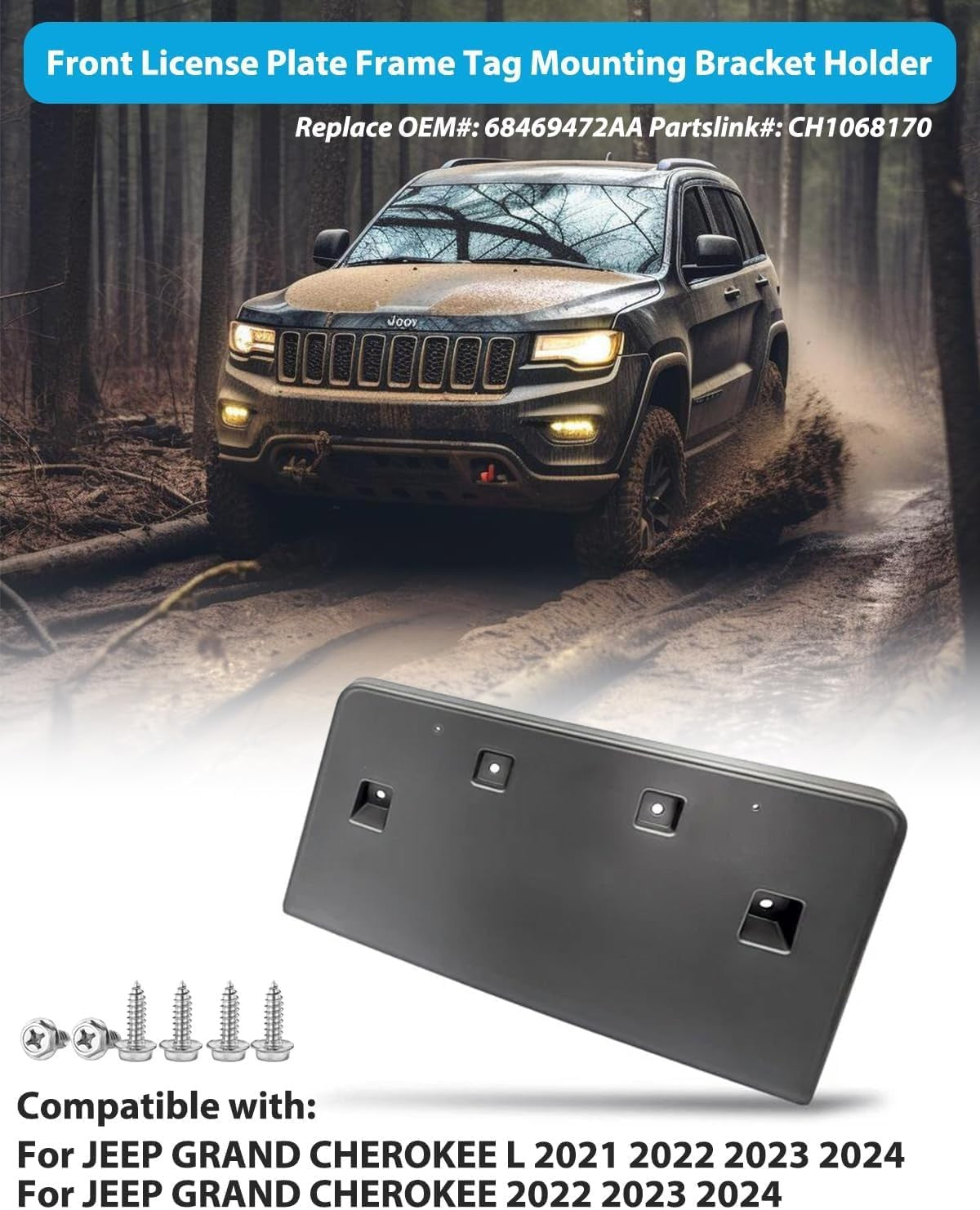Front License Plate Frame for Jeep Grand Cherokee 2022-2024 for Jeep Grand