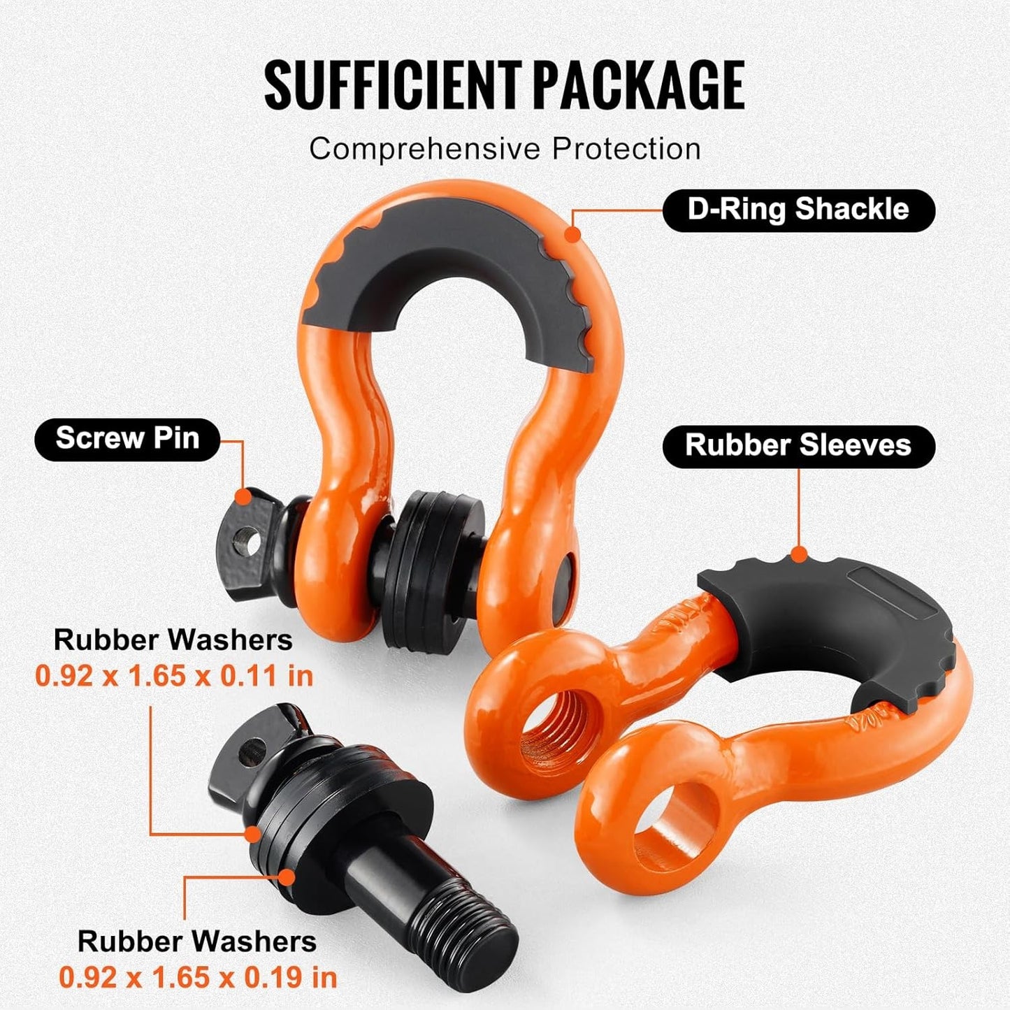3/4" D Ring Shackle, Orange Shackles for Truck with 7/8” Screw Pin 62832 lbs