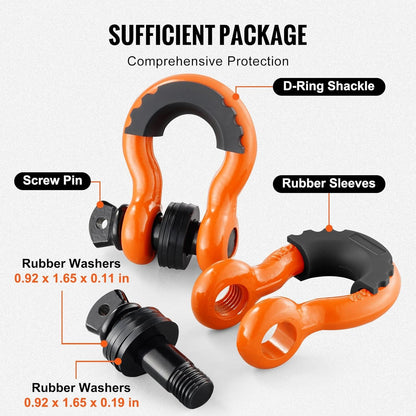 3/4" D Ring Shackle, Orange Shackles for Truck with 7/8” Screw Pin 62832 lbs