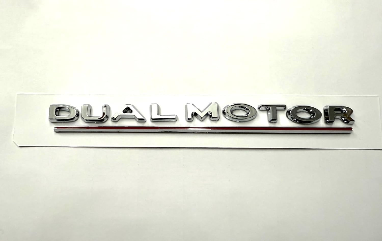 Dual Motor Emblem Sticker for Tesla, Chrome Red Line ABS Underline Badge Letters