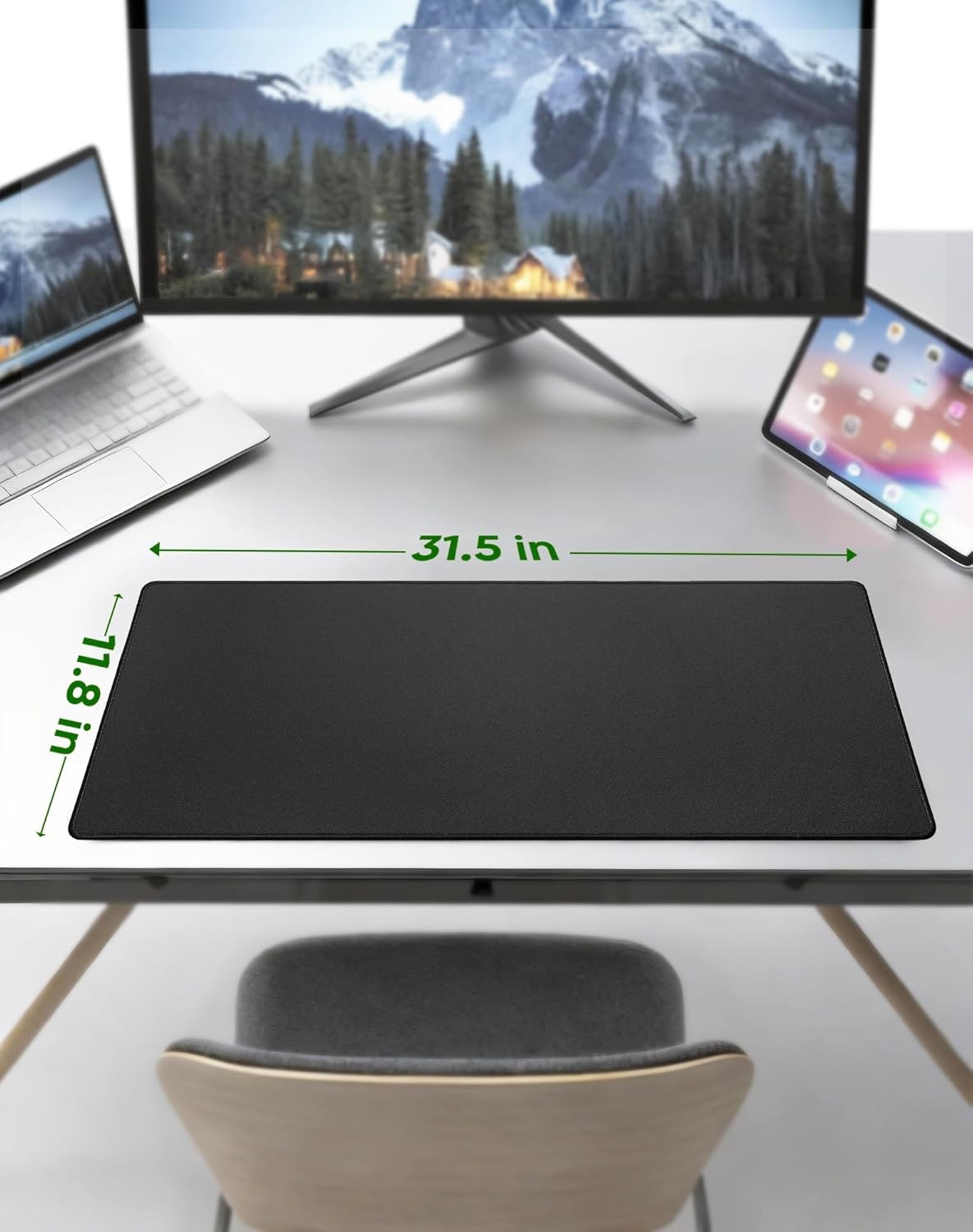 Black Waterproof Desk Mat, Large Mouse Pad with Extended 11.81''x31.50''x0.12''