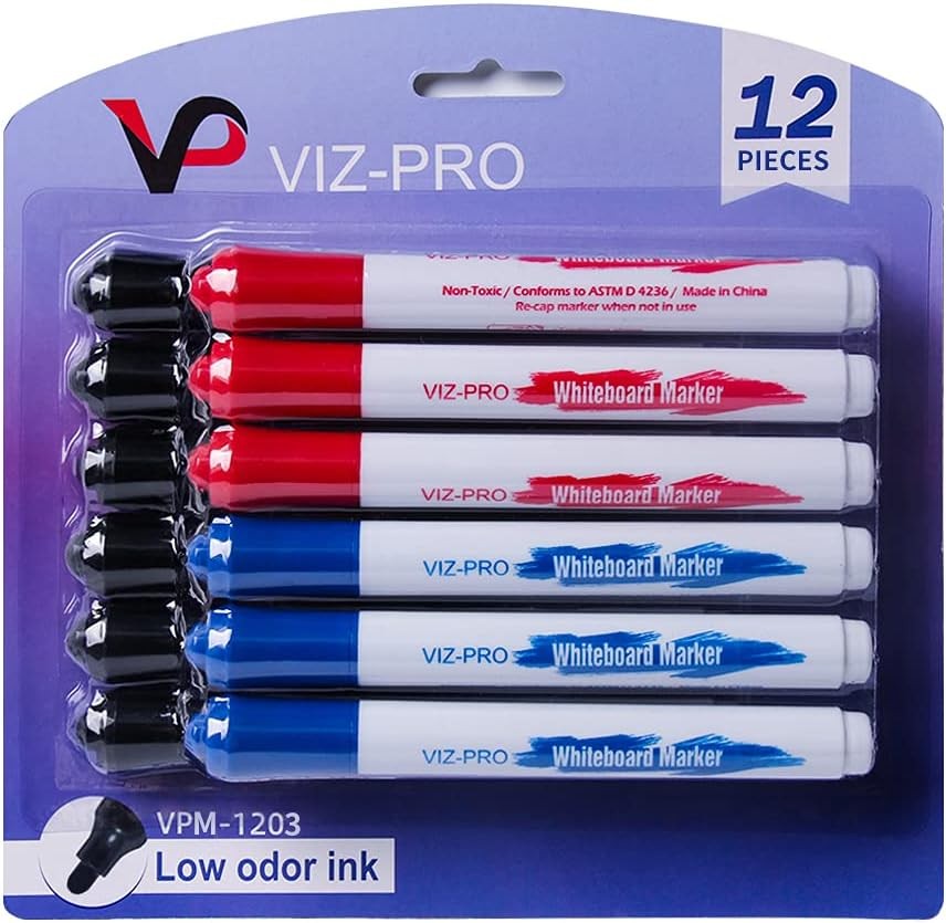 Dry Erase Markers Fine Bullet Tip 3 Colors 12-Count Low-Odor Whiteboard Pens