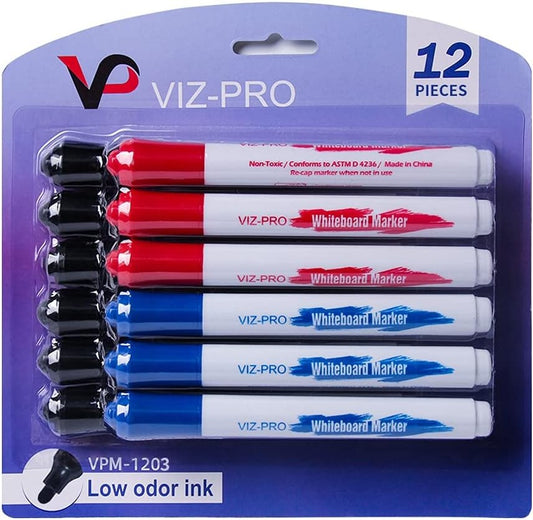 Dry Erase Markers Fine Bullet Tip 3 Colors 12-Count Low-Odor Whiteboard Pens