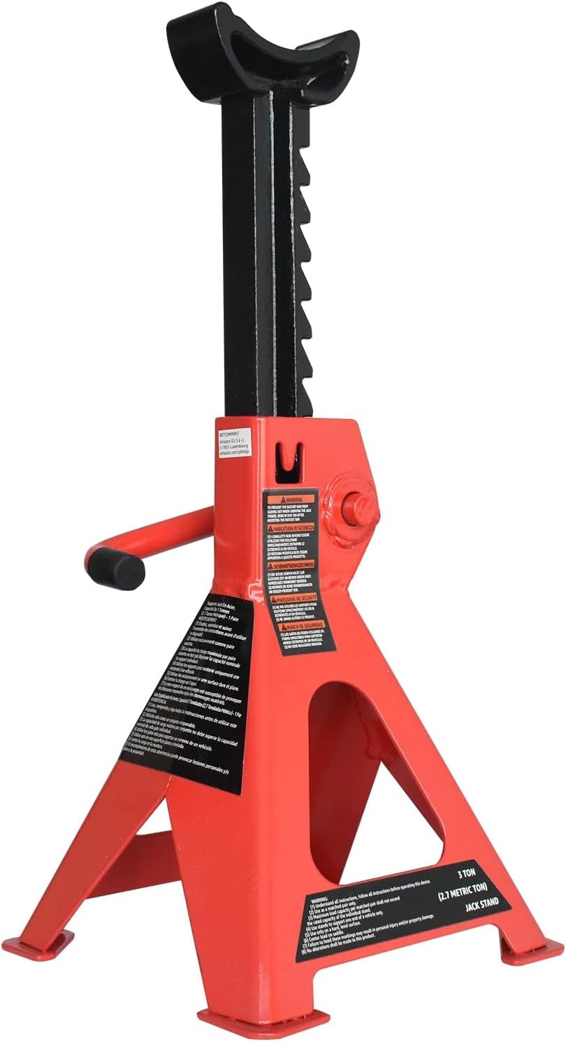 Steel Jack Auto Stands, 3 Ton (2.7 metric Ton) Capacity, Easy to Use, Adjustable