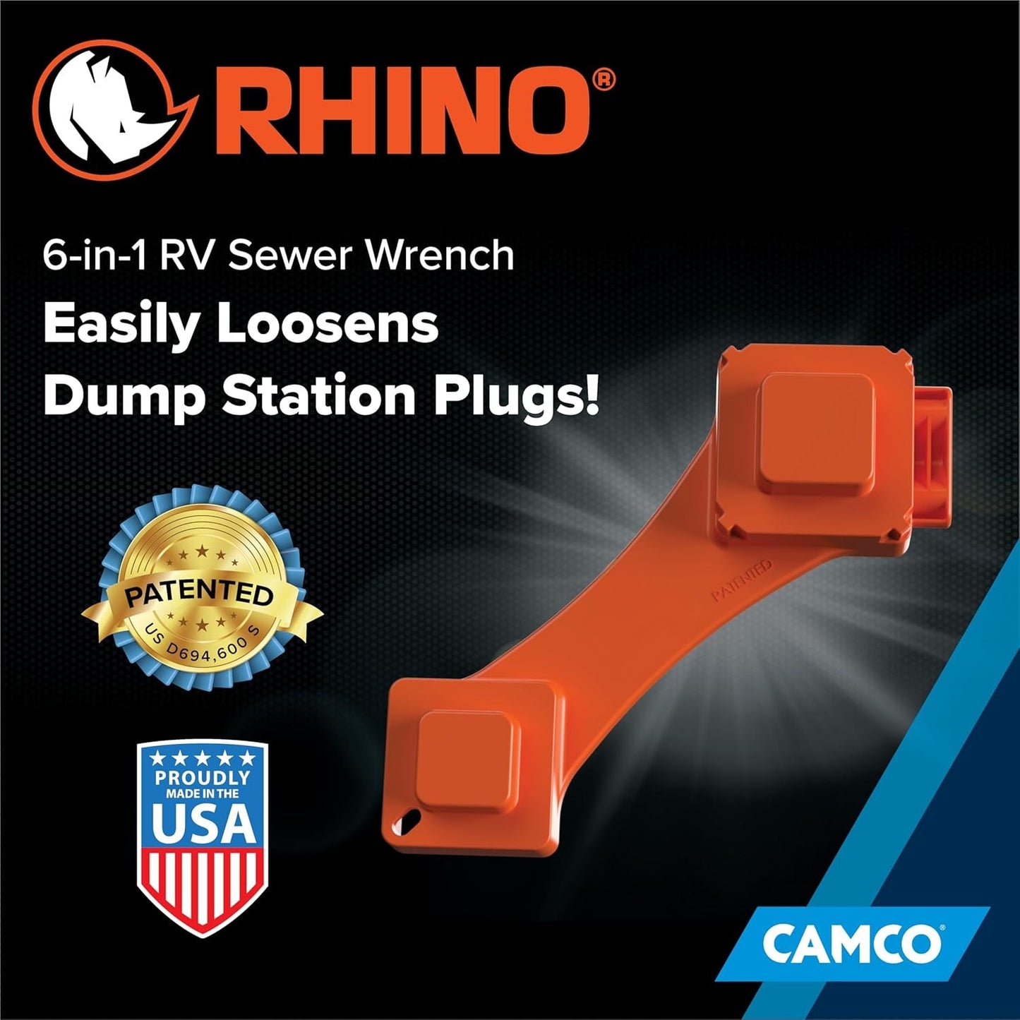 RhinoFLEX 6-in-1 Camper/RV Sewer Wrench - Compatible with 3-Inch and 4-Inch Male